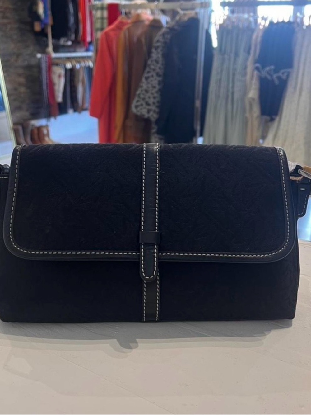 Jones New York Black Crossbody Bag with White Contrast Stitching
